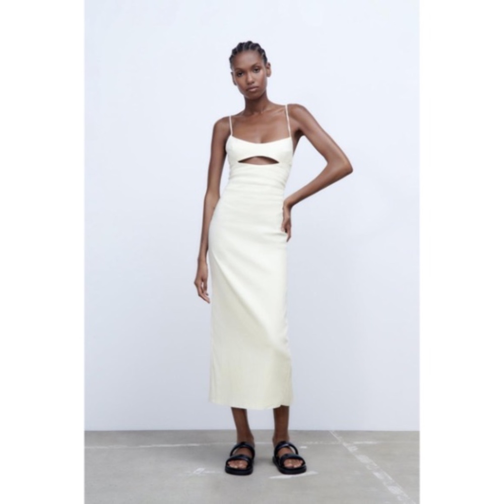 ZARA Cutout Linen Blend Dress NWOT